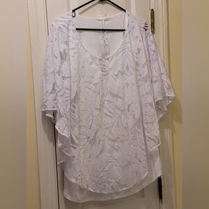 NY COLLECTION Women's 3X White sleeveless burnout poncho blouse tank NWT